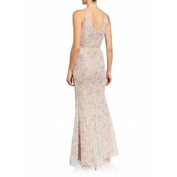NWT Dress The Population Helen Lace Sequin Gown Surplice V-Neck Trumpet Dress S - Picture 3 of 11